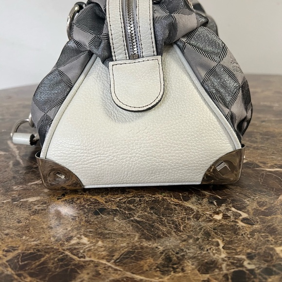 Authentic MCM Munchen Monogram Satchel Chain Handle Handbag Gray White - Picture 4 of 11